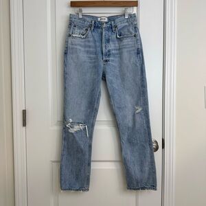 Agolde Riley High Rise Straight Crop Distressed Jeans Light Medium Wash Size 26